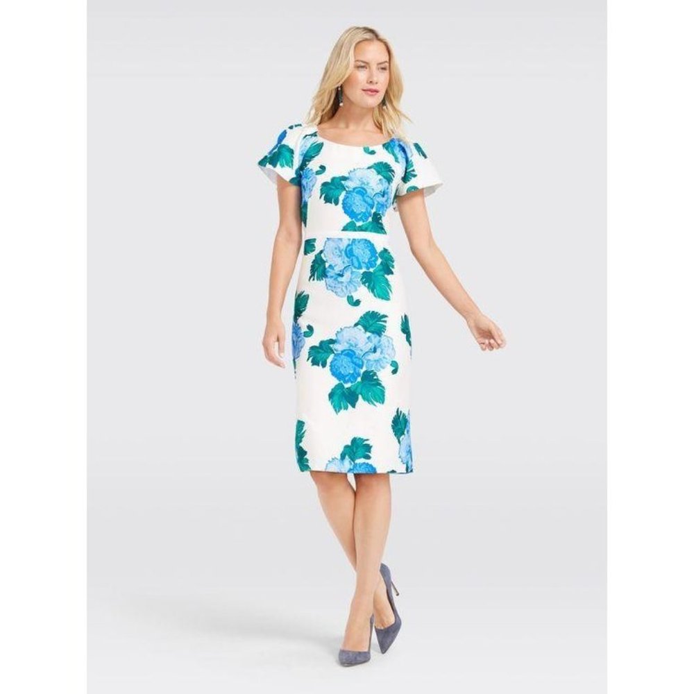 Draper James Peony Floral Silk Shift Dress 10 Blue